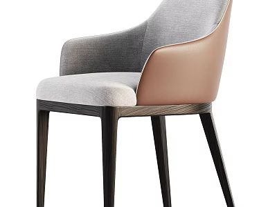 Modern Dining Chair With Gray Fabric Seat Pink Leather Backrest And Dark Wood Legs 3d model