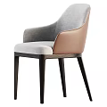 Modern Dining Chair With Gray Fabric Seat Pink Leather Backrest And Dark Wood Legs