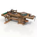 Rustic Wooden Workbench Furniture With Vice Tools Drawers And Small Stool