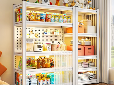 Home Storage Cabinet With Multiple Shelves For Toys Snacks And Towels 3d model