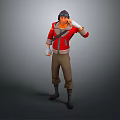 Game Movie Character In Red Coat Brown Pants With Helmet And Bandaged Hands Gesturing