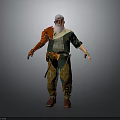 Bearded Elderly Character In Green Vest Red Arm Guard With Creature Companion