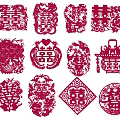 Red Paper Cut Wall Decor with Various Double Happiness Characters Floral Designs and Auspicious Motifs
