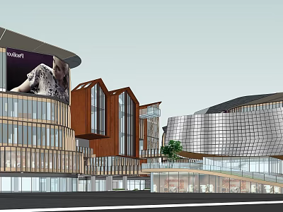 Modern Architectural Exterior Design With Wooden Glass Facade And Unique Roof Structure 3d model
