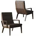 Brown Leather Accent Chair With Modern Wooden Frame And Comfortable Armrest