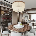 Modern Living and Dining Room Interior With Sofa Dining Table Chandelier And Decorative Painting
