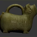Artistic Ceramic Ram Shaped Sculpture With Textured Body Curved Handle And Spout