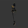 Woman Dressed In Steampunk Style Black Gold Corset With Leather Gloves Fitted Pants And Boots