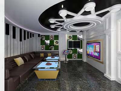 Modern KTV Lounge Interior Design With Leather Sofa LED Screen And Decorative Lighting 3d model