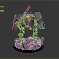 Game Movie Mechanical Character Model With Gray Red Armor Rocky Base And Glowing Lava