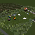 Aerial View Planning of Scenic Grassland with Hot Air Balloons Tents and Crowds