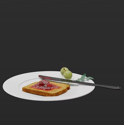 Modern Food Breakfast Plate Bread Jam 3d model