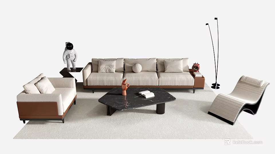 Light Colored Sofa Coffee Table Set With Accent Chair Floor Lamp And Decor 3d model