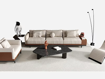 Light Colored Sofa Coffee Table Set With Accent Chair Floor Lamp And Decor 3d model