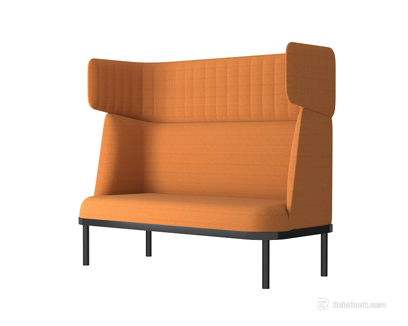 Orange Upholstered Sectional Sofa With High Backrest And Black Legs Modern Design 3d model