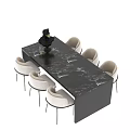 Modern Dining Table Set With Black Marble Top Black Frame And Six White Chairs 3d model