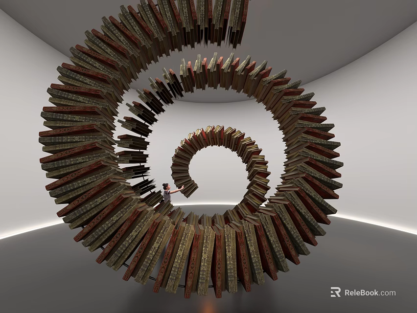 Unique Spiral Art Installation Featuring Stacked Wooden Planks In White Gallery 3d model 