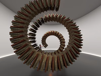 Unique Spiral Art Installation Featuring Stacked Wooden Planks In White Gallery 3d model