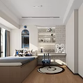 Modern Kids Room Interior With Bed Desk Chair Bookshelf And Decorative Mirror Rug
