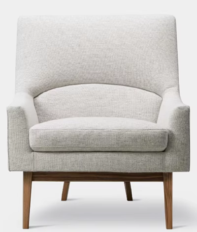 Light Gray Upholstered Accent Chair With Curved Backrest And Wooden Legs 3d model