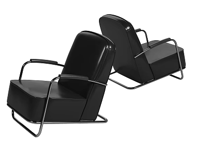 Pair of Black Leather Accent Chairs with Sleek Metal Frame and Modern Design 3d model