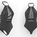 Black One Piece Swimsuit with Open Back and Intricate Lace Design Details