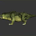 Spiked Fierce Prehistoric Creature With Green Yellow Body Thick Legs And Large Tusks