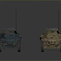 Two Military Reconnaissance Vehicles With Antennas Cross Marks Different Colors And Rugged Wheels
