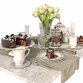 Vintage Tableware Combination Table Cake Cheese Cake Tulip Marshmallow 3d model