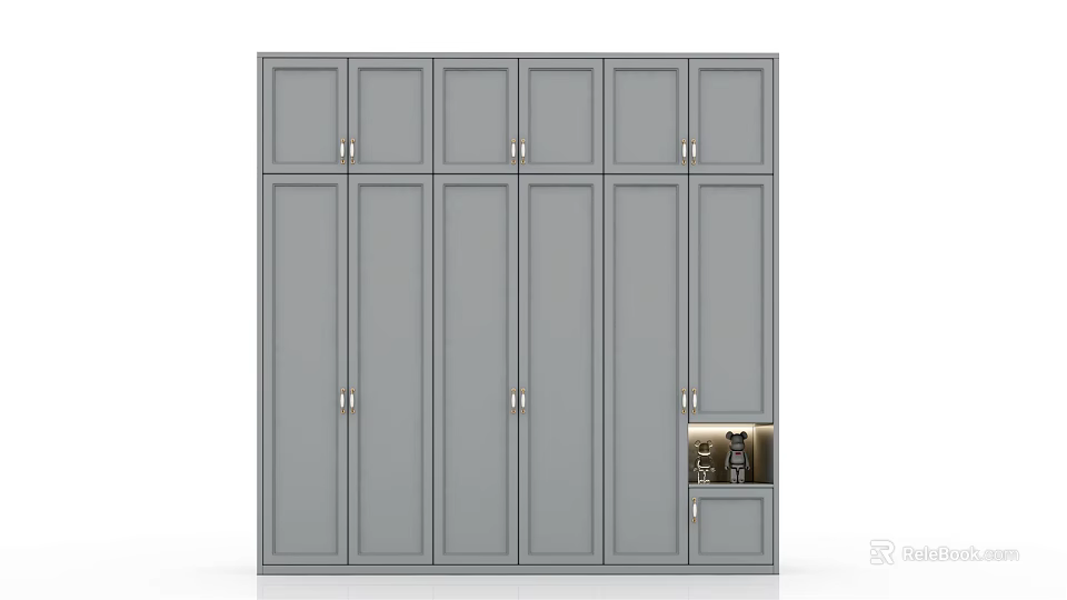 Modern Gray Wardrobe With Multiple Doors And Storage Cabinet Design 3d model