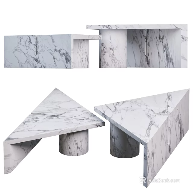 Modern Triangular Coffee Table With White Marble Texture And Sturdy Base 3d model 