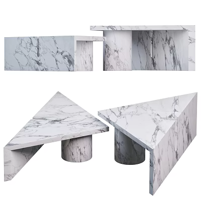 Modern Triangular Coffee Table With White Marble Texture And Sturdy Base 3d model
