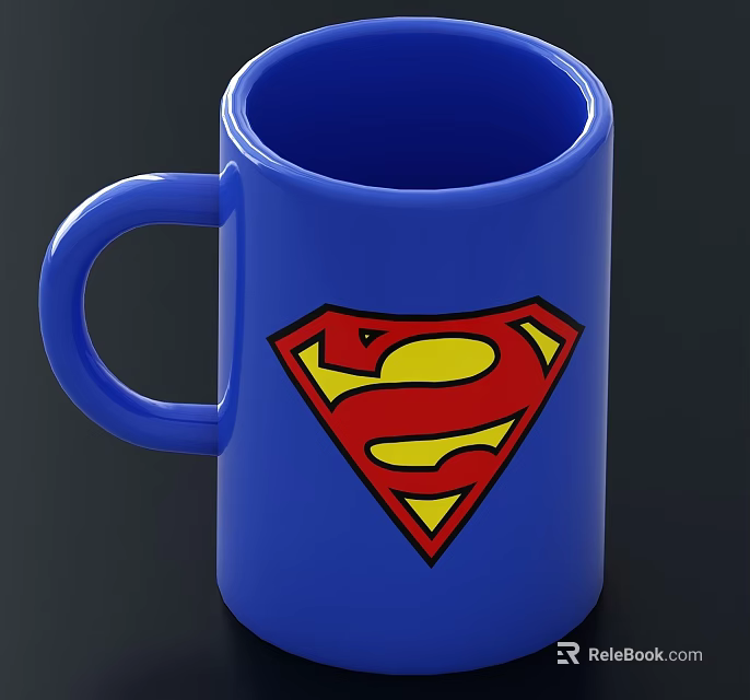 Blue Ceramic Mug with Vibrant Superman Logo Design for Daily Use 3d model 