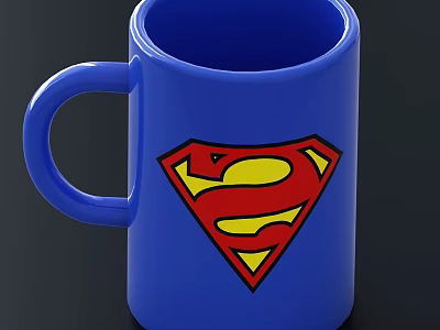 Blue Ceramic Mug with Vibrant Superman Logo Design for Daily Use 3d model
