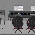 Gaming Entertainment Desk Setup Featuring Multiple Monitors Keyboards And Ergonomic Gaming Chairs 3d model