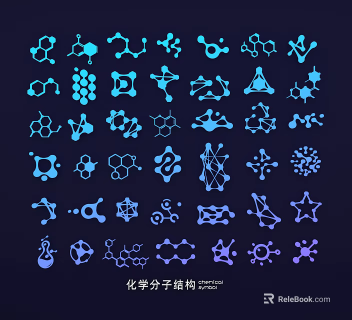 Vibrant Blue Purple Chemical Molecular Structure Wall Decor with Scientific Geometric Patterns 3d model 