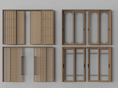 Wooden Double Doors with Lattice Panels and Glass Inserts in Stylish Designs for Home Interiors 3d model