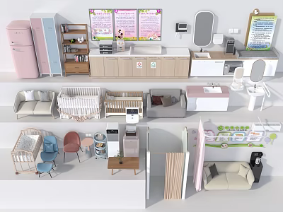Baby Room Nursery Furniture With Crib Playpen Sofa Tables Chairs And Storage Cabinets 3d model