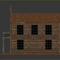 Vintage Saloon Building With Wooden Structure Red Roof Balcony Black Frame Windows And Saloon Sign