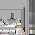 Hotel Guest Room With Two Double Beds Bedside Tables Lamps Framed Pictures Bench And Rug