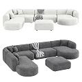 Light And Dark Gray Sectional Sofa With Ottoman And Patterned Blanket Design 3d model