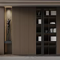 Modern Interior Design With Wooden Cabinets Black Sculpture Bookshelf And Books