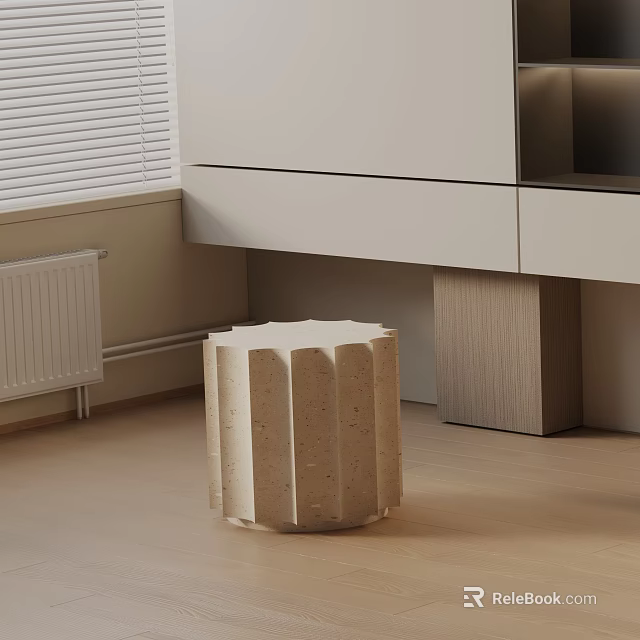 Modern Ribbed Concrete Side Table With Cylindrical Design For Minimalist Living Room Interior 3d model 