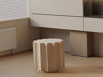 Modern Ribbed Concrete Side Table With Cylindrical Design For Minimalist Living Room Interior 3d model