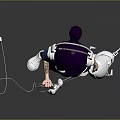 Game Movie Character Wearing Blue Hoodie Black Shorts Purple Hair Headphones and White Spider Plush