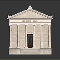 Cartoon Style Ancient Greek Temple Scene With White Columns Blue Roof And Reflection