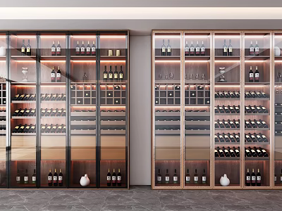 Elegant Modern Wine Cabinet With Glass Doors And Wine Bottles 3d model