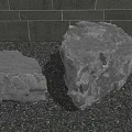 Natural Stone and Wood Decor Elements with Gravel Ground and Brick Wall Background