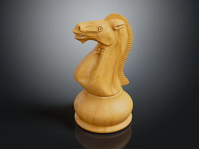 Exquisite Hand Carved Wooden Horse Head Chess Piece for Home Decor 3d model