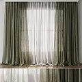 Green Layered Curtains With Sheer White Panels And Floor Length Design For Modern Interior Window